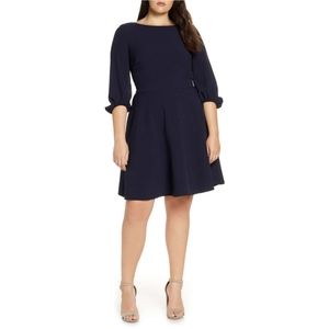 Eliza J. Navy Fit and Flare with V- Back